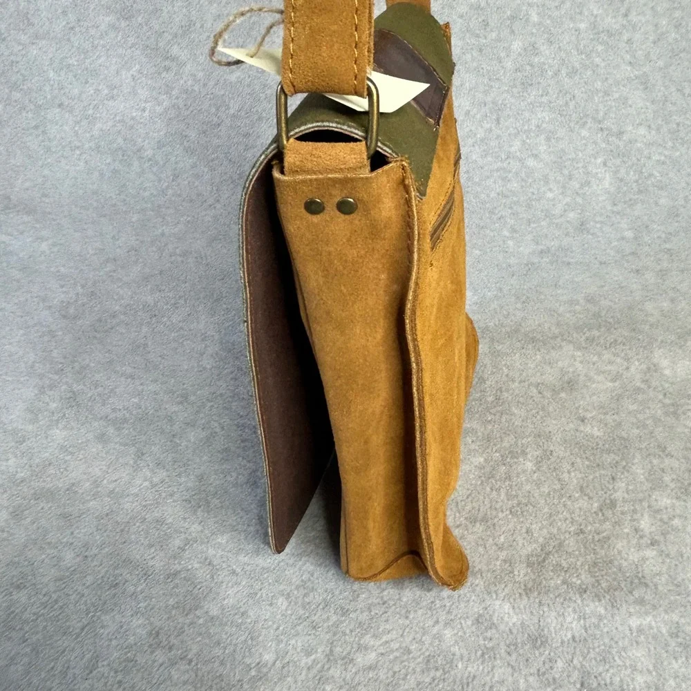 PERUVIAN SOUL Suede & Manta Messenger Bag‎ Olive Adjustable Strap Handcrafted